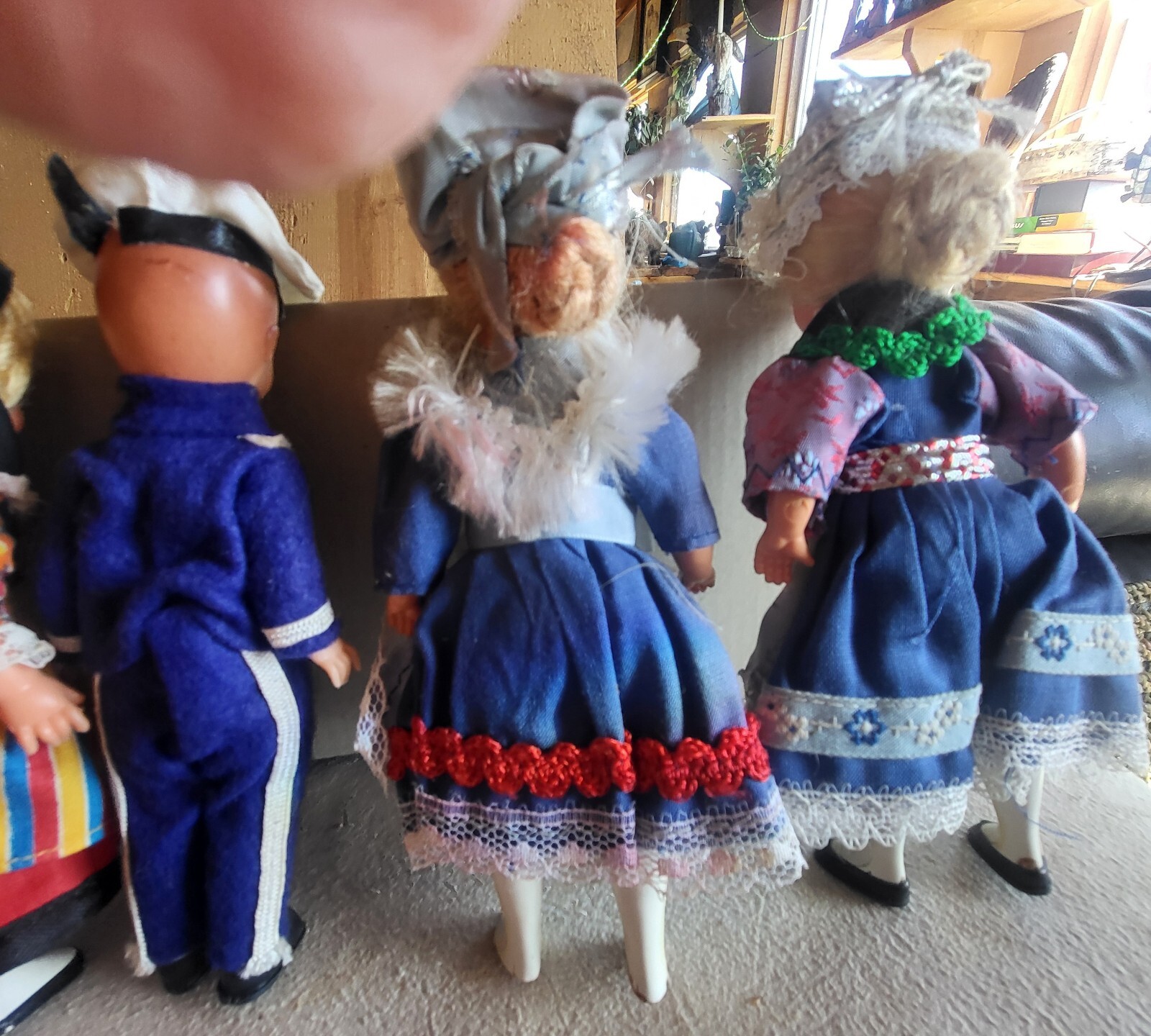 Lot of 7 hard plastic dolls. 4 open and close eyes.Great condition. 5-6 " tall
