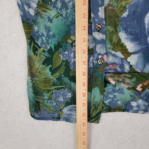 Vintage Women Shirt 40 Green Floral Sheer ButtonUp 70s Retro Disco Paris France - Picture 22 of 24