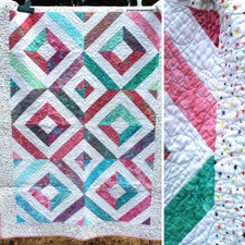 35 X 48 Quilt Contemporary Skill Chevron Patchwork Cotton Machine Quilted Damage