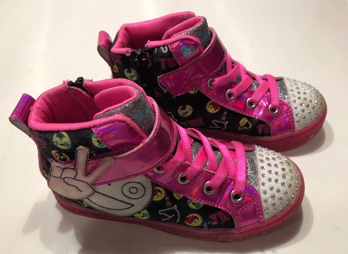 Girl&#039;s Skechers Twinkle Toes Shuffle Brights Smiley Glow Sneakers - Size 12 | eBay