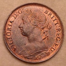 - Great Britain 1890 Victoria Farthing lustrous Red & Brown Uncirculated Unc