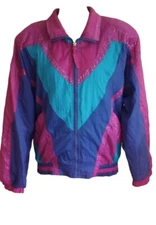 East West  Warmup Jacket Nylon Women’s Sz M Vintage 80s 90s Color Block Zip Up
