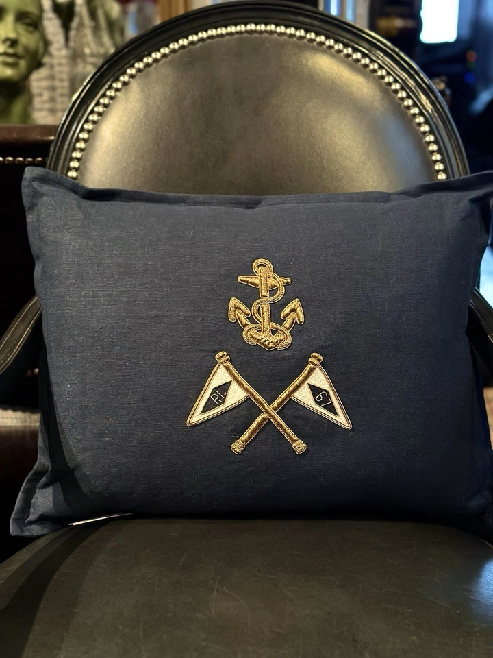 NUEVO RALPH LAUREN HOGAR ALMOHADA ANCLA BANDERA LINGOTES DORADOS PUNTO GRUESO Foto 3 de 4