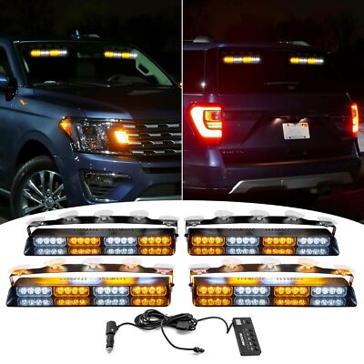 Wsays 4Pcs 16 LED 2''x 14'' White Amber Dash Strobe Light w/Controller and Wi...