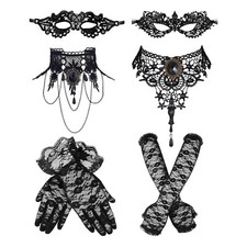 6pcs Masquerade Costume Set Lace Mask Choker Necklace Gloves Halloween Cosplay