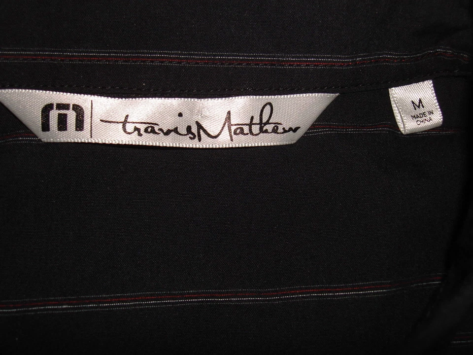 TRAVIS MATHEW BLACK/RED/WHITE STRIPED COTTON/POLY S/S BUTTON FT SHIRT SZ. M SLIM - Image 3 of 4