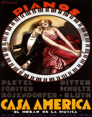 POSTER COUPLE PIANO PLAYER CASA AMERICA SHOW MUSIC VINTAGE REPRO FREE S/H