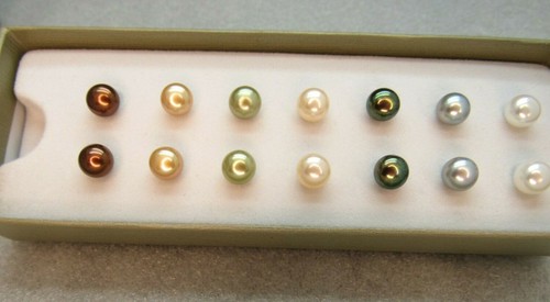 Honora Cultured Freshwater Pearl Set of 7 Pair 8mm Sterling Stud Earrings NIB - Picture 2 of 5