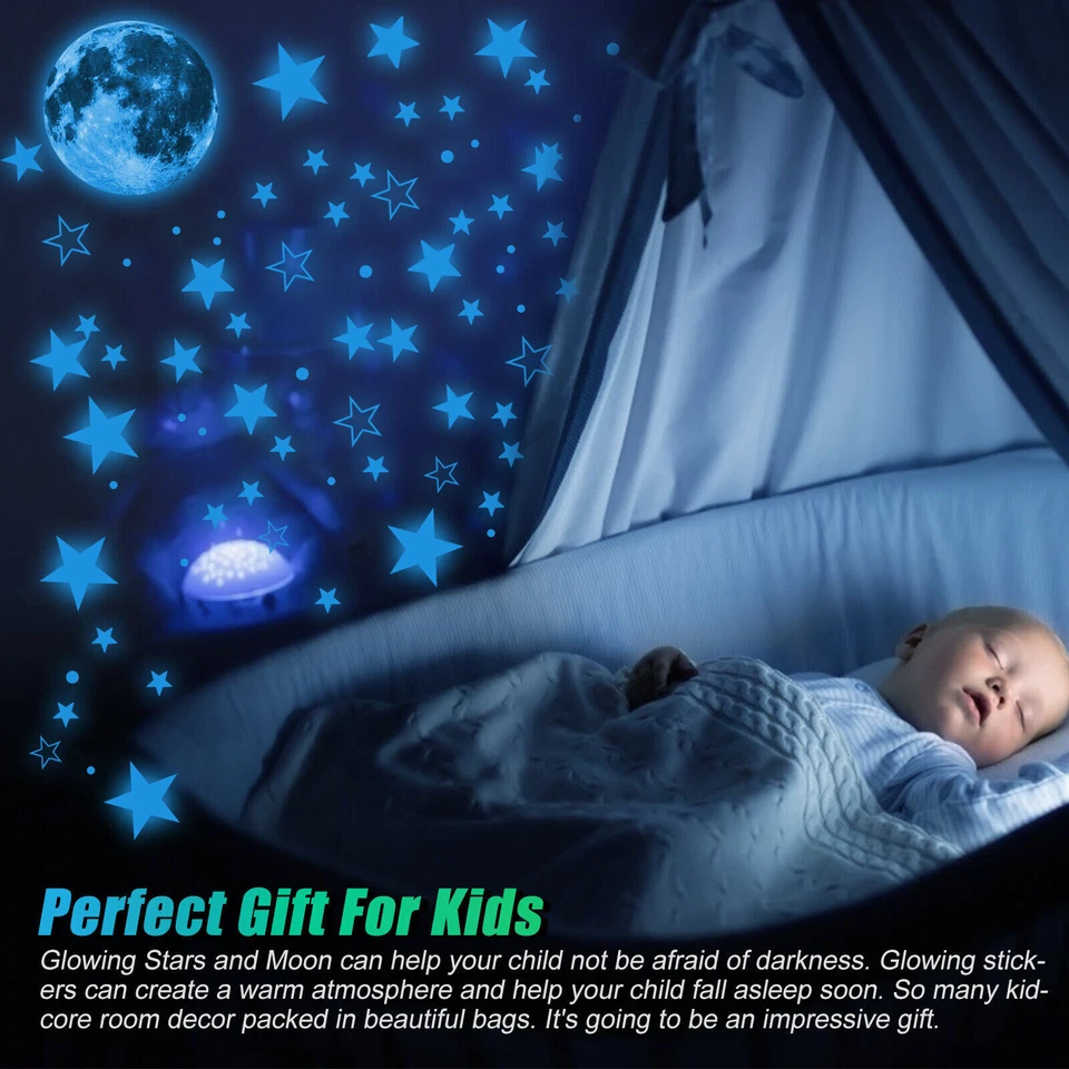 3D Glow In The Dark Wall Stickers Luminous Stars Moon Child Room Ceiling Decor - Image 4 of 4