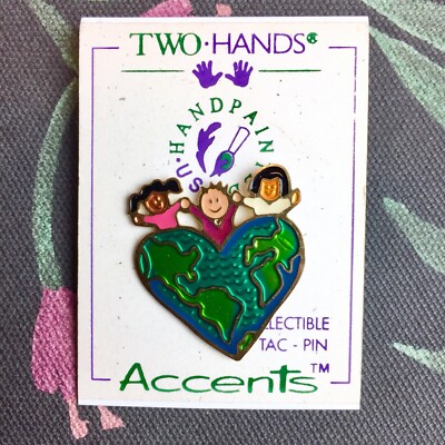 Vtg Two Hands Collection Love World Peace Pin Childrens Disability Stained Glass