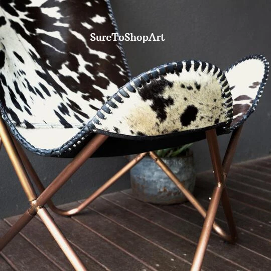 Cadeira borboleta couro bovino, preto e branco - Imagem 4 de 4