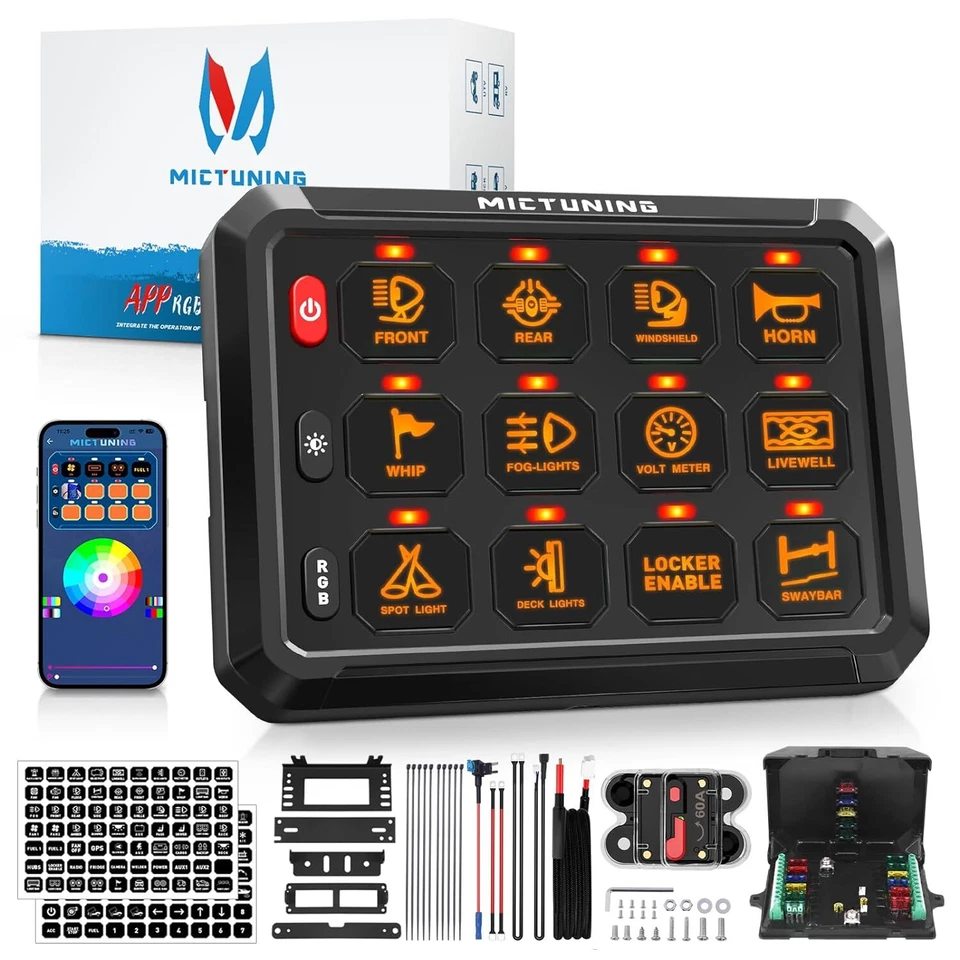 MICTUNING P1s RGB 12 Gang Switch Panel Wireless App Control Circuit Relay System - Изображение 3 из 4