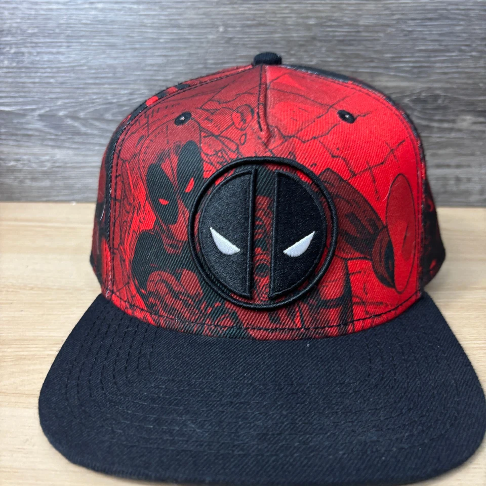 Deadpool Hat Cap Snap Back Black Red Marvel Adjustable - Image 3 of 4