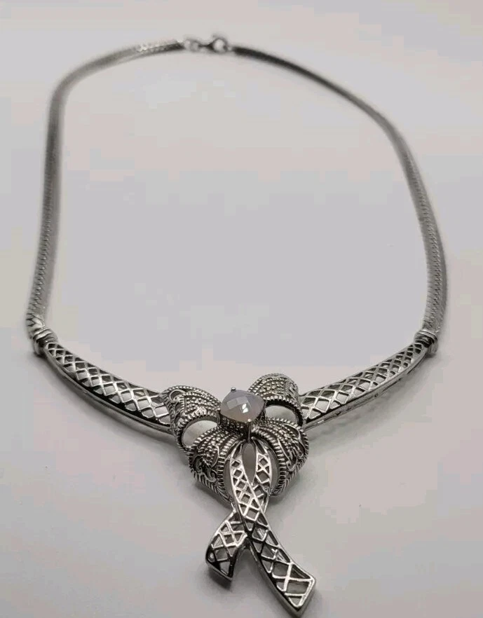 Collar de plata de ley 925 con lazo de cinta de turmalina espiga corte abierto trabajo Foto 4 de 4