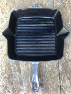 Staub Enamel Cast Iron Grill Pan 11'' Gray #26 Made in France 