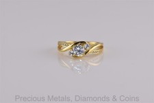 Gold over Sterling Silver Cubic Zirconia Solitaire Accent Band Ring 925 Sz: 6.5