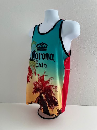 NWT Corona Mens Size M Tropical Sleeveless Round Neck Tank Top Gym T-Shirt - Picture 3 of 7
