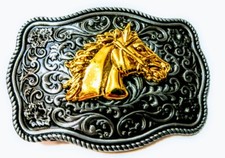   WESTERN Horse Profile Cowboy Rodeo Style Belt Buckle Buck Gold antique silver
