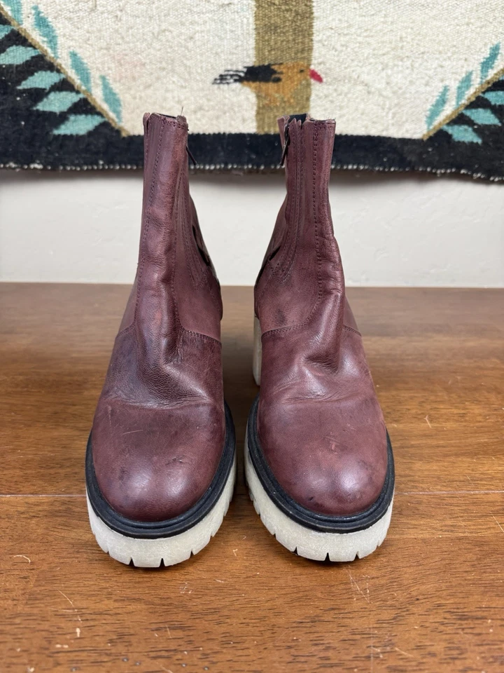 Botas Free People Tacón Grueso Cuero Borgoña Talla 39 Hechas en España  Foto 3 de 4