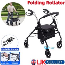 Foldable Lightweight Rollator Mobility Walker 4 Wheeled Walking Aid w/ Seat Bag