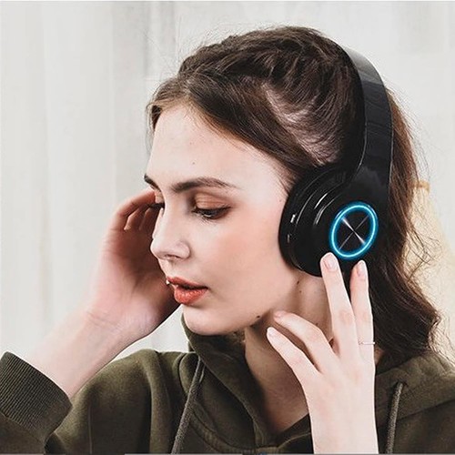 Cuffie Bluetooth Over Ear per Bambini, Luci LED Colorate Cuffie Nero 2 - Foto 3 di 8