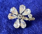 VTG RHINESTONE EARRINGS FLOWER PETAL DESIGN SILVER TONE PRONG SET CLEAR CLIP ON — photo 6