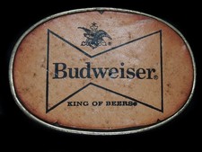TF13119 VINTAGE 1970s BUDWEISER KING OF BEERS ADVERTISEMENT BELT BUCKLE