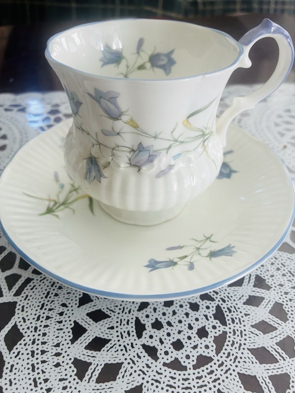 VINTAGE ELIZABETHAN STAFFORDSHIRE FINE BONE CHINA ENGLISH TEACUP SAUCER VIOLET