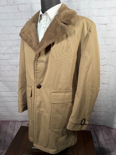 VINTAGE Herren braun SHERPA Knopfleiste Topcoat Mantel Jacke GR '42R' - Bild 2 von 8