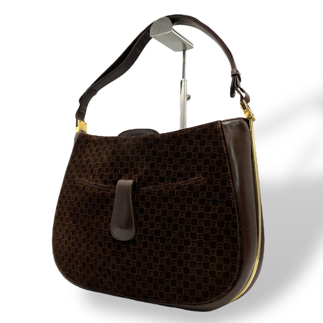 GUCCI One Shoulder Bag Brown Suede Leather From Japan