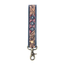 Myra Bag Wild Garnet Hand tooled Leather Key fob in Canyon Shadow