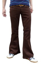 Mens Brown Corduroy FLARES Bell Bottoms 60s 70s Retro Indie Hippie Cord vintage