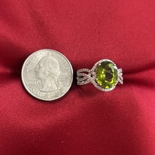 Sterling Silver 925 Ring Green Stone Oval