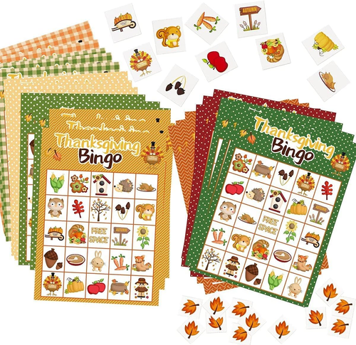 Thanksgiving Bingo Spiel für Kinder 24 Spieler 8 Designs Mehrfarbig Urlaub Herbst S - Bild 5 von 9