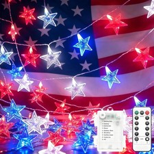20 LED 4th of July Patriotic Star String Lights Red White Blue Decor