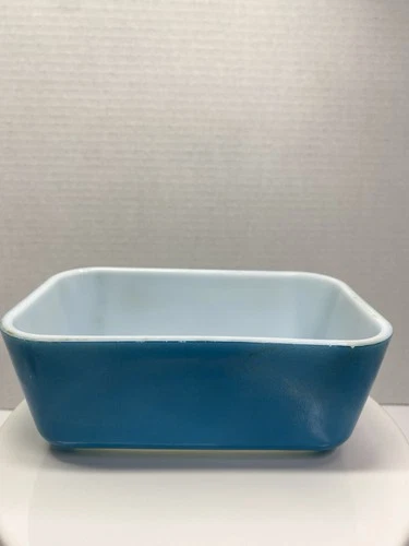 Vintage Pyrex Refrigerator Dish 4x7 Inch Loaf  Pan 502 Blue Fridge Dish No Lid