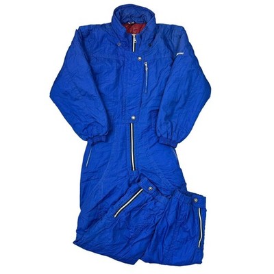 Vintage One Piece Ski Snowboard Suit 90s Apres Retro Abstract Blue Womens Medium