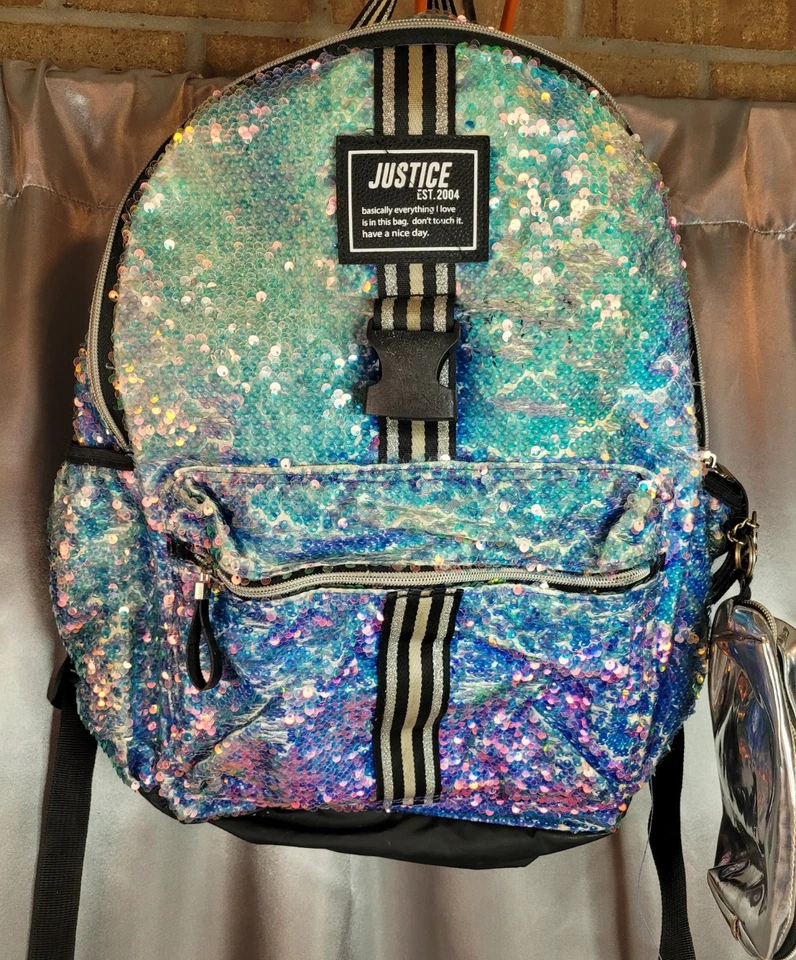 Mochila grande de lentejuelas iridiscentes Y2K Justice 19” con bolsa desmontable **LEER** Foto 4 de 4