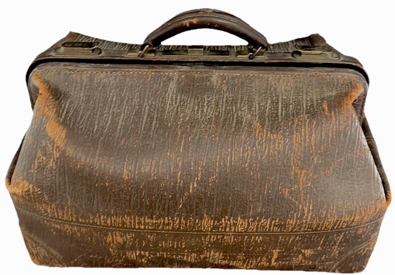 Antique Genuine Black Cow Hide Leather Doctor Call Bag Satchel Brass Closure USA