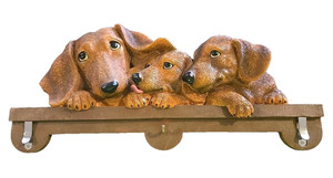 Resin Dachshund Wall Plaque Key Hook & Lease Holders. Adorable Mama & 2 Puppies!