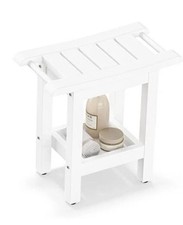 White Shower Bench Stool with Storage Shelf