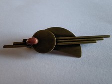Vintage Brosche Art Deko Modernist Edelstein Bronze Ton