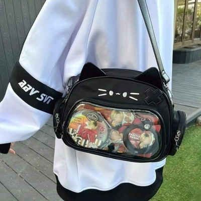 Kawaii Ita Bag Cat Pin Backpack Crossbody Y2K Style Black Amazon.com: JRNDNIUO Cute Cat Ita Bag Pin Display Backpack  main image 3