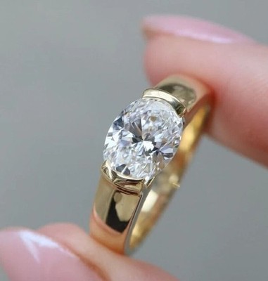 2.5 ct. White Oval Cut Solitaire diamond Wedding Band ring -925 Silver Certified