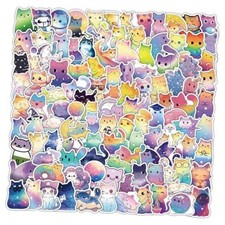 130Pcs Cute Cat Stickers, Kawaii Starry Sky Cat Vinyl Starry Cat Stickers