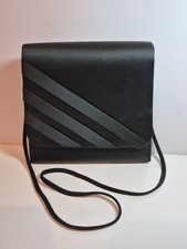 Black Satin Evening Formal Purse Bag Diagonal Fabric Band Corded Shoulder Strap