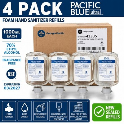 Pacific Blue Ultra Foam Hand Sanitizer Refill 43335 1000mL 4 Pack Exp 2027