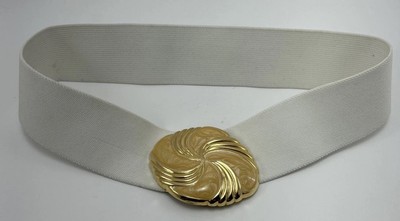 Vintage Day Lor Stretch Waist Belt with Orange Gold Enamel Swirl Buckle Size S/M