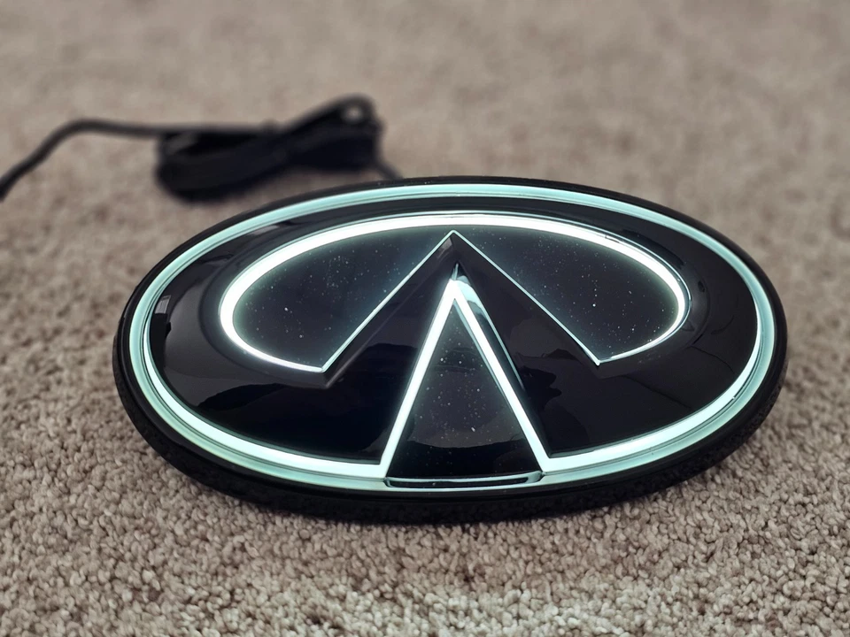 FOR 2014-2017 INFINITI Q50 White LED BADGE GRILL EMBLEM All black. - Image 2 of 4