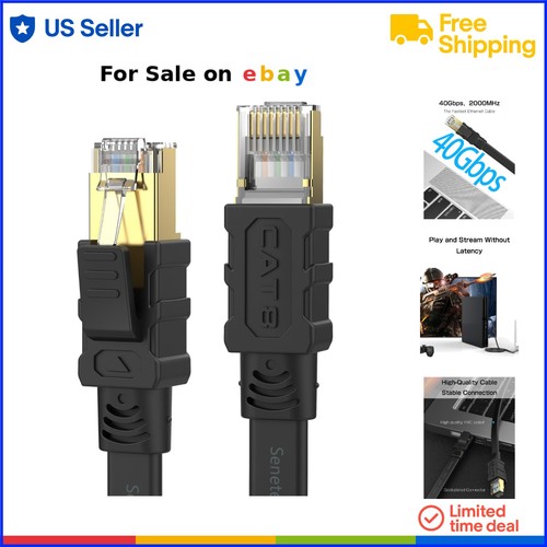 Cat 8 Ethernet Cable 75FT High Speed 40Gbps 2000MHz Flat Network Patch Cord - 第 1/9 張圖片